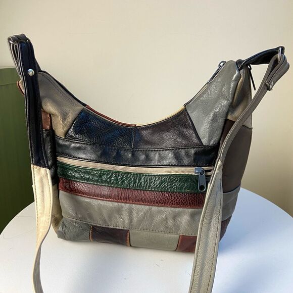 Retro VTG 70s Funky Functional Hippy Patchwork Leather Bag - Picture 11 of 11